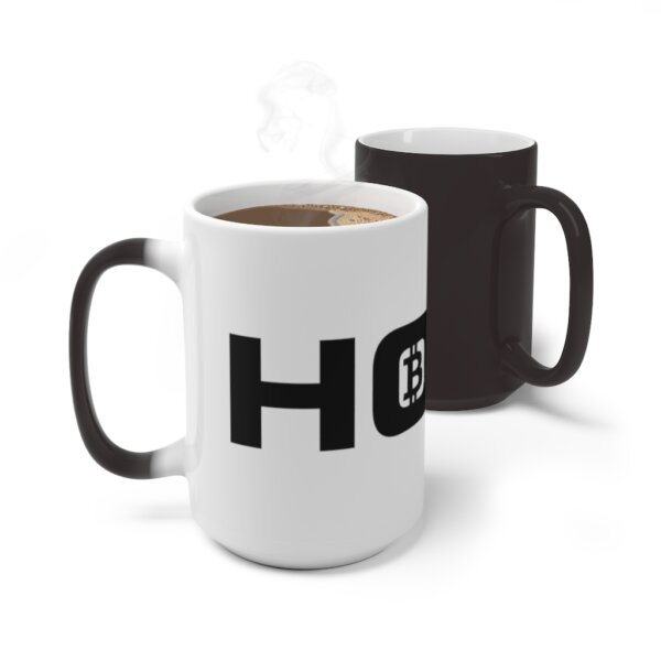 two bitcoin color changing mugs one cold and one hot
