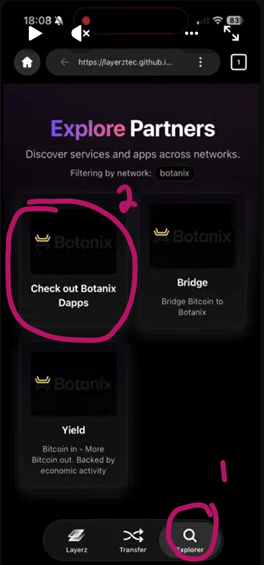dapps section on layerzwallet