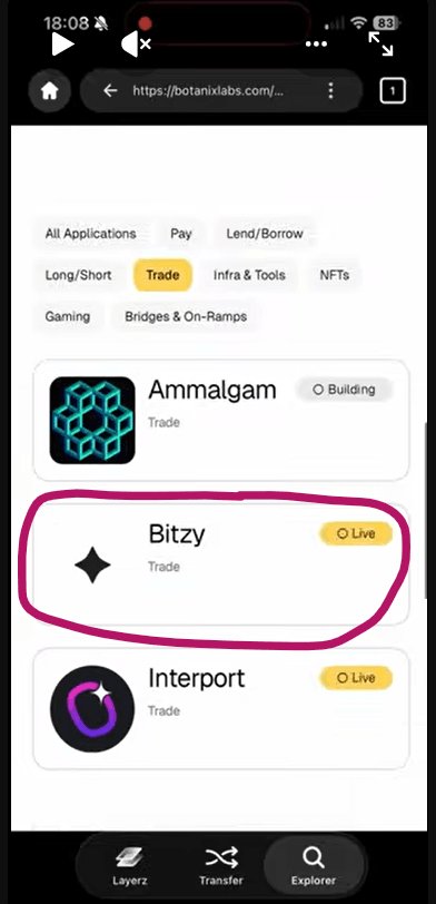 Bitzy dApp in Layerzwallet