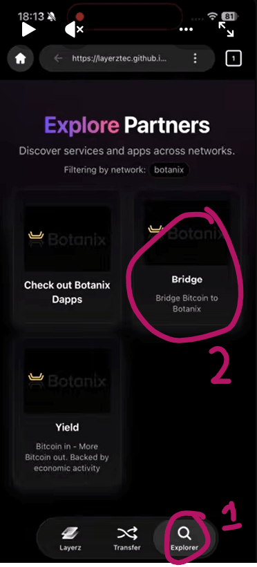 Botanix Bridge in LayerzWallet